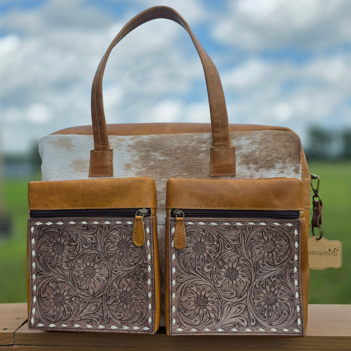 The Mojave Briefcase or Weekender | Cowhide & Hand-Tooled Leather Bag