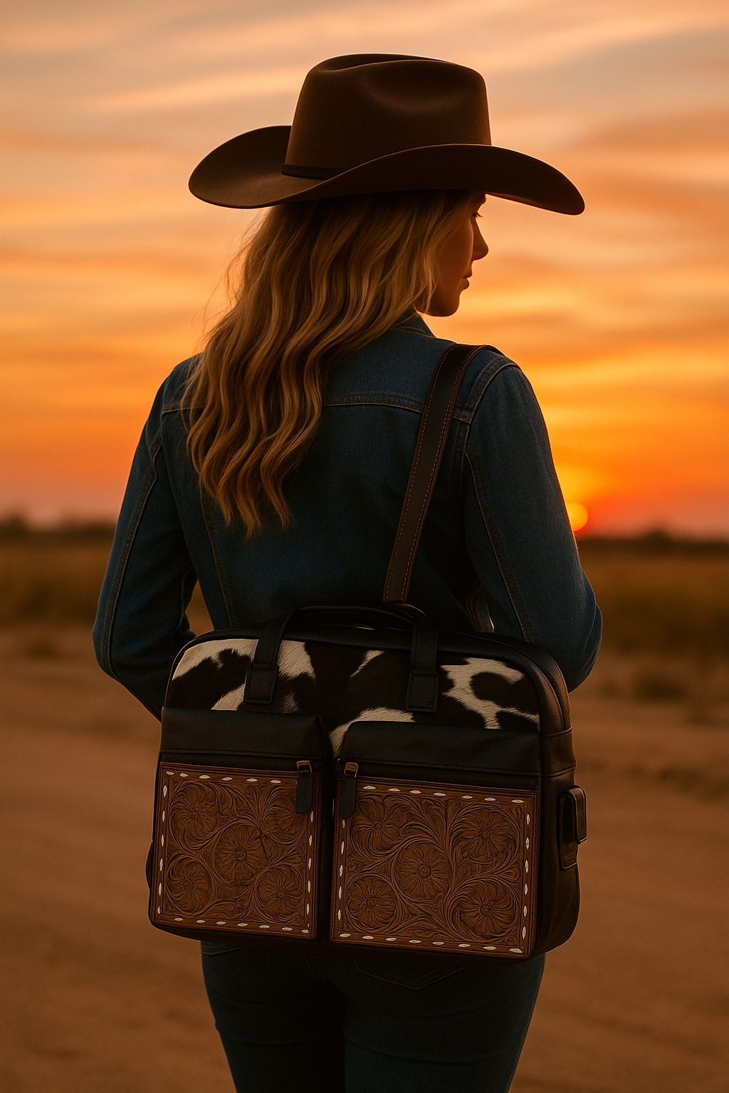 The Mojave Briefcase or Weekender | Cowhide & Hand-Tooled Leather Bag