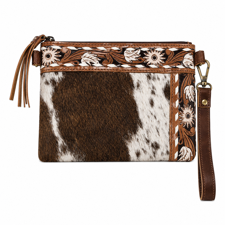 The Summer | Western Tooled Leather Cowhide Wristlet Crossbody Bag
