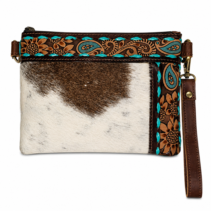 The Summer | Western Tooled Leather Cowhide Wristlet Crossbody Bag