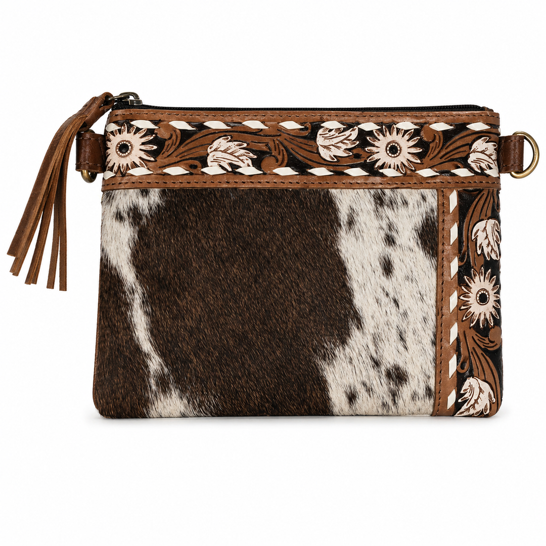 The Summer | Western Tooled Leather Cowhide Wristlet Crossbody Bag