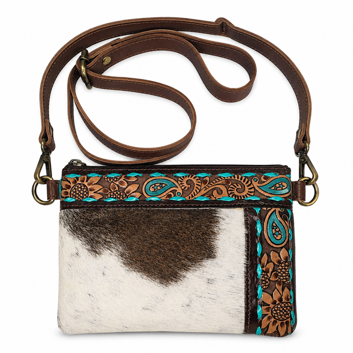 The Summer | Western Tooled Leather Cowhide Wristlet Crossbody Bag