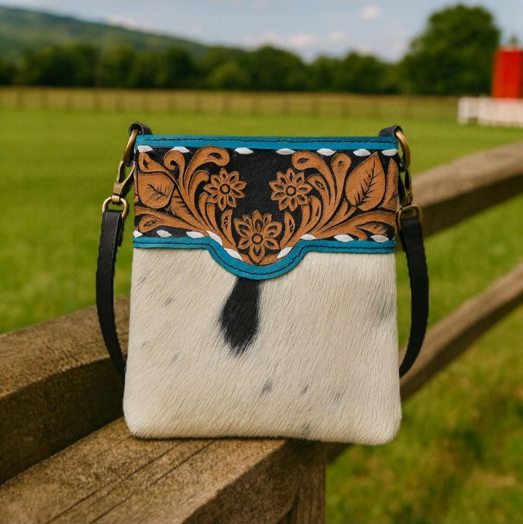 The Bloomer | Tooled Leather Cowhide Floral Crossbody