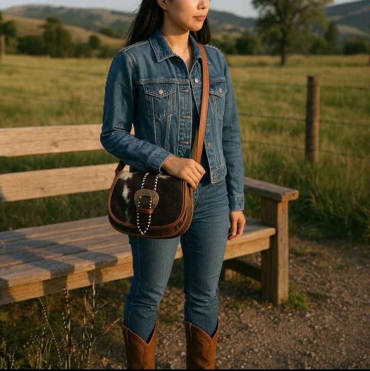 The Saddled Buckle | Western Tooled Leather Cowhide Buckle Crossbody