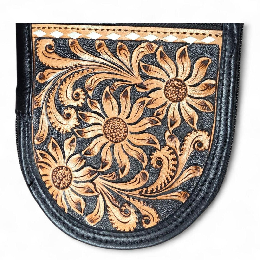 The Sunflower Carry Wristlet | Quilted & Hand-Tooled Leather Western Travel Case