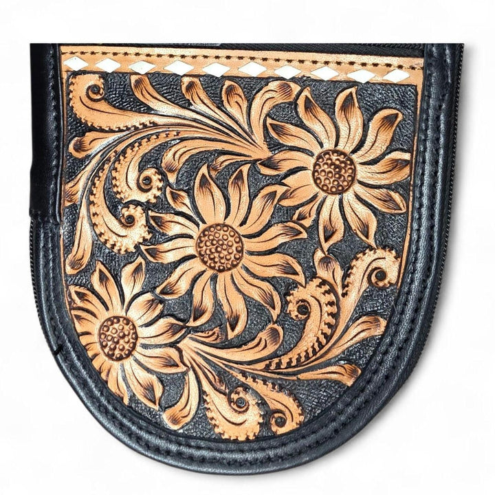 The Sunflower Carry Wristlet | Quilted & Hand-Tooled Leather Western Travel Case