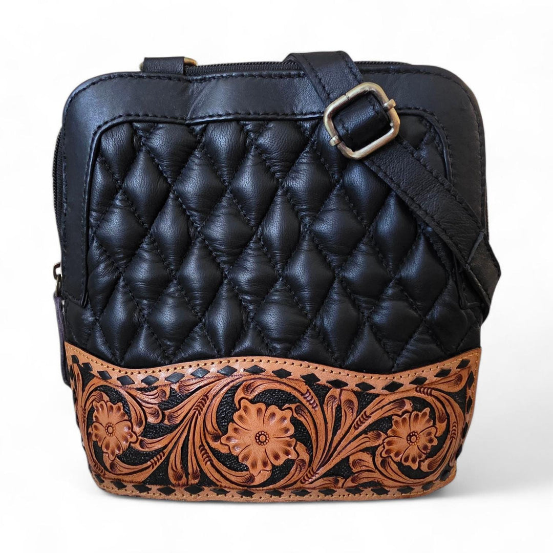 The Midnight Bloom Crossbody | Quilted Leather & Hand-Tooled Western Bag