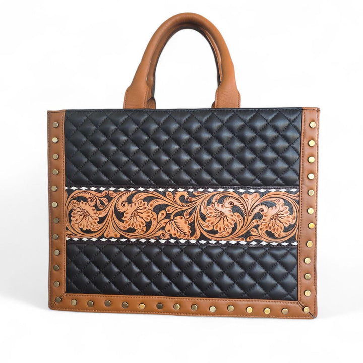 The Diamond Lattice Tote | Quilted & Hand-Tooled Western Leather Handbag