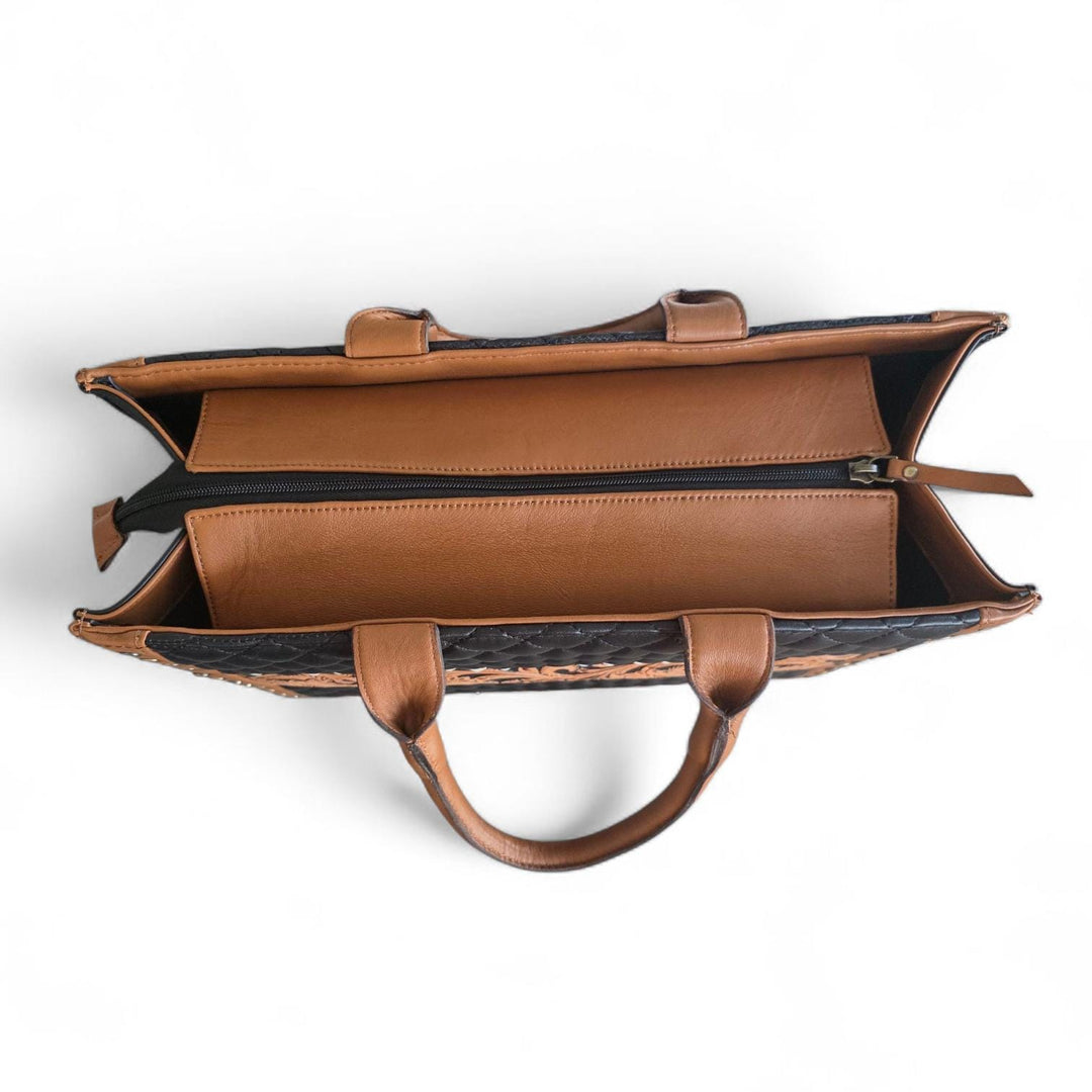The Diamond Lattice Tote | Quilted & Hand-Tooled Western Leather Handbag