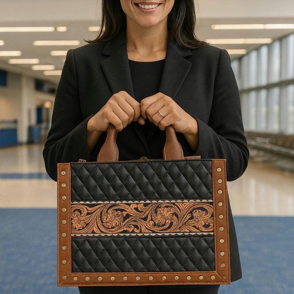 The Diamond Lattice Tote | Quilted & Hand-Tooled Western Leather Handbag