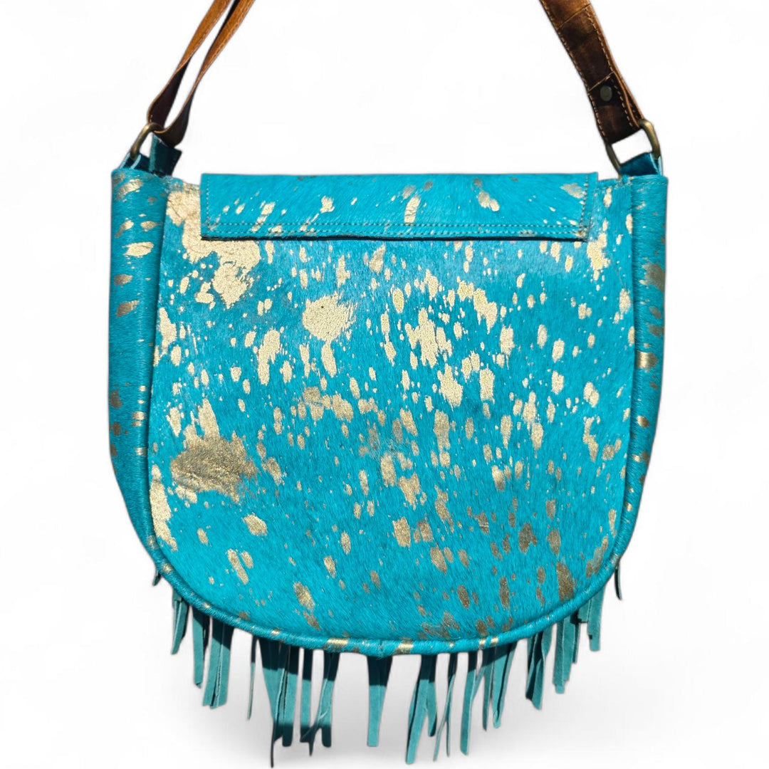 The Sky Fringe Crossbody | Turquoise Cowhide Western Fringe Bag