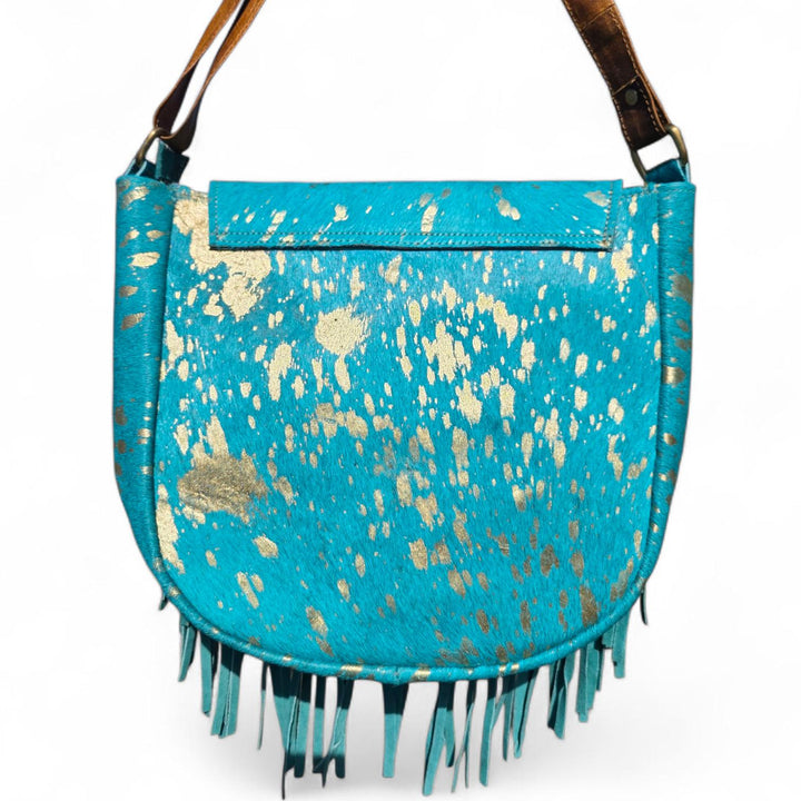 The Sky Fringe Crossbody | Turquoise Cowhide Western Fringe Bag