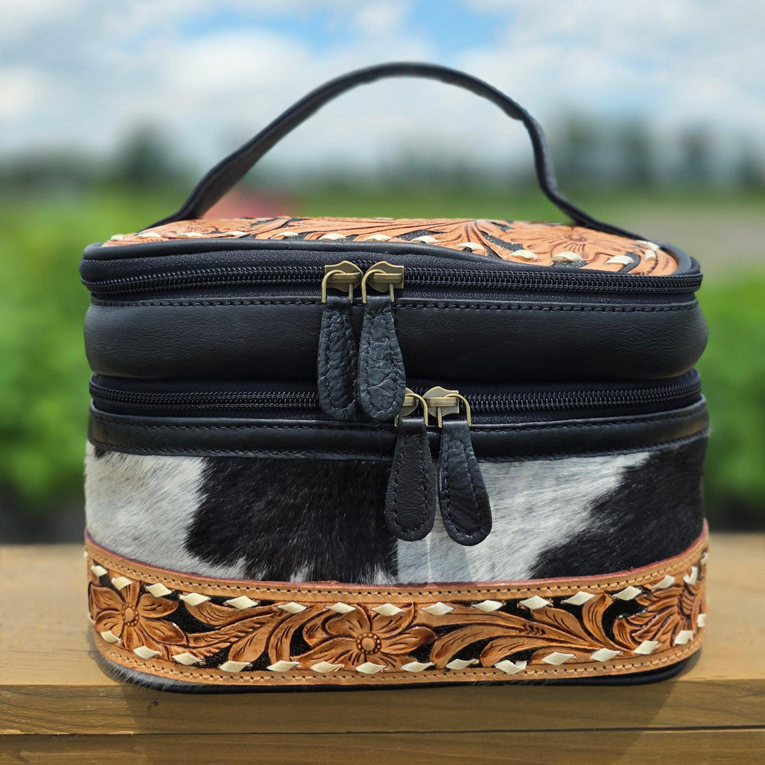 The Frontier Bloom Case | Hand-Tooled Cowhide Leather Makeup & Travel Organizer