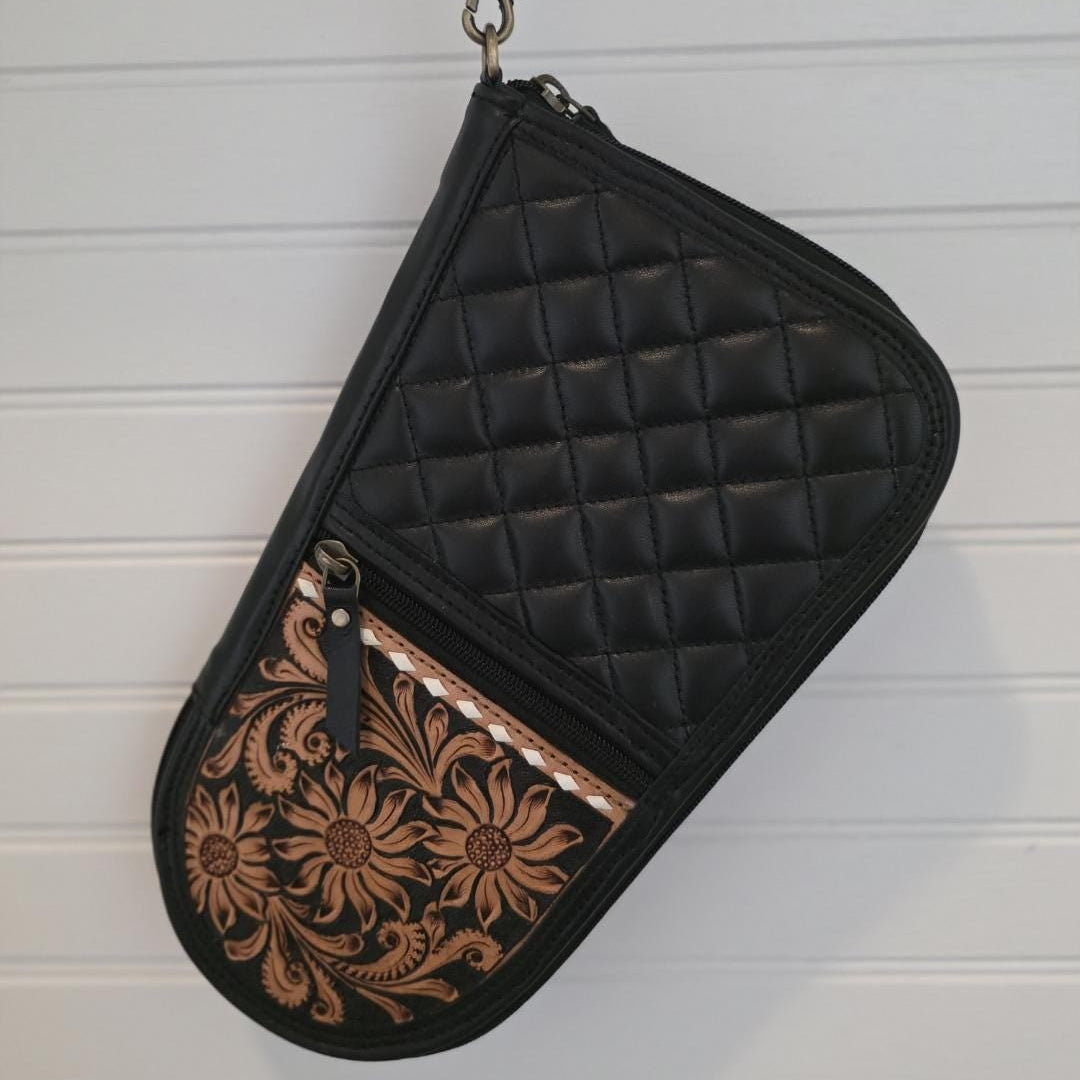 The Sunflower Carry Wristlet | Quilted & Hand-Tooled Leather Western Travel Case