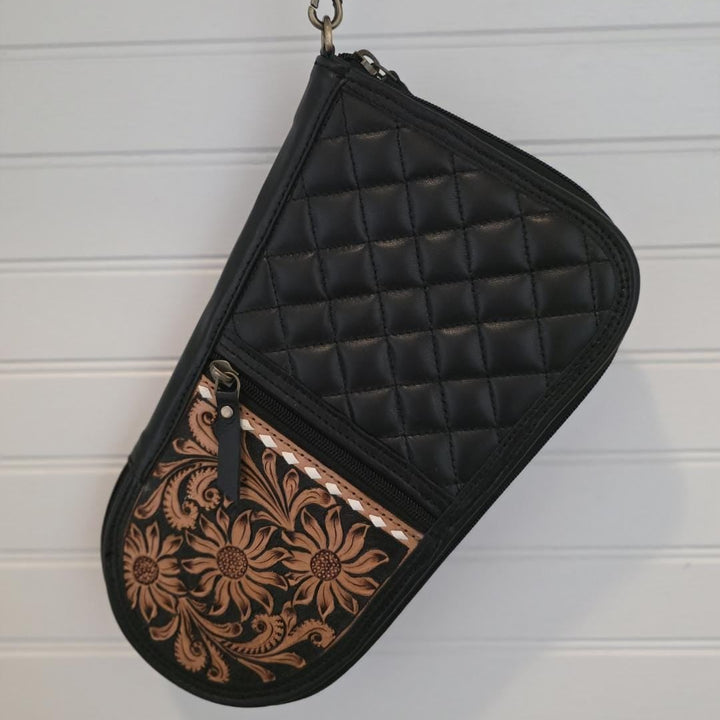 The Sunflower Carry Wristlet | Quilted & Hand-Tooled Leather Western Travel Case