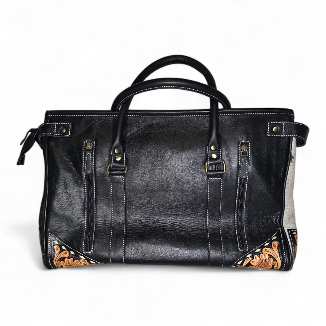 The Dakota | Hand Tooled Leather and Cowhide Large Travel Set