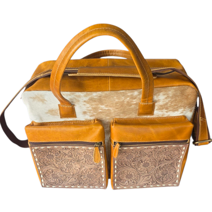 The Mojave Briefcase or Weekender | Cowhide & Hand-Tooled Leather Bag