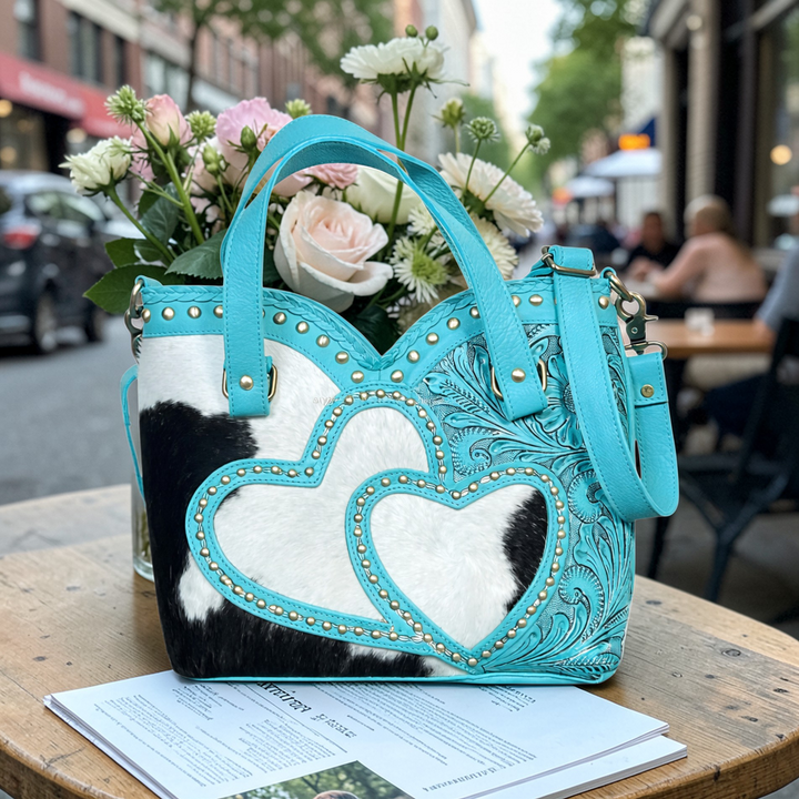 The Wildheart | Western Tooled Leather Cowhide Tote Bag