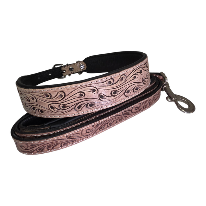 The Sundance | Western Tooled Leather Dog Collar & Leash Set
