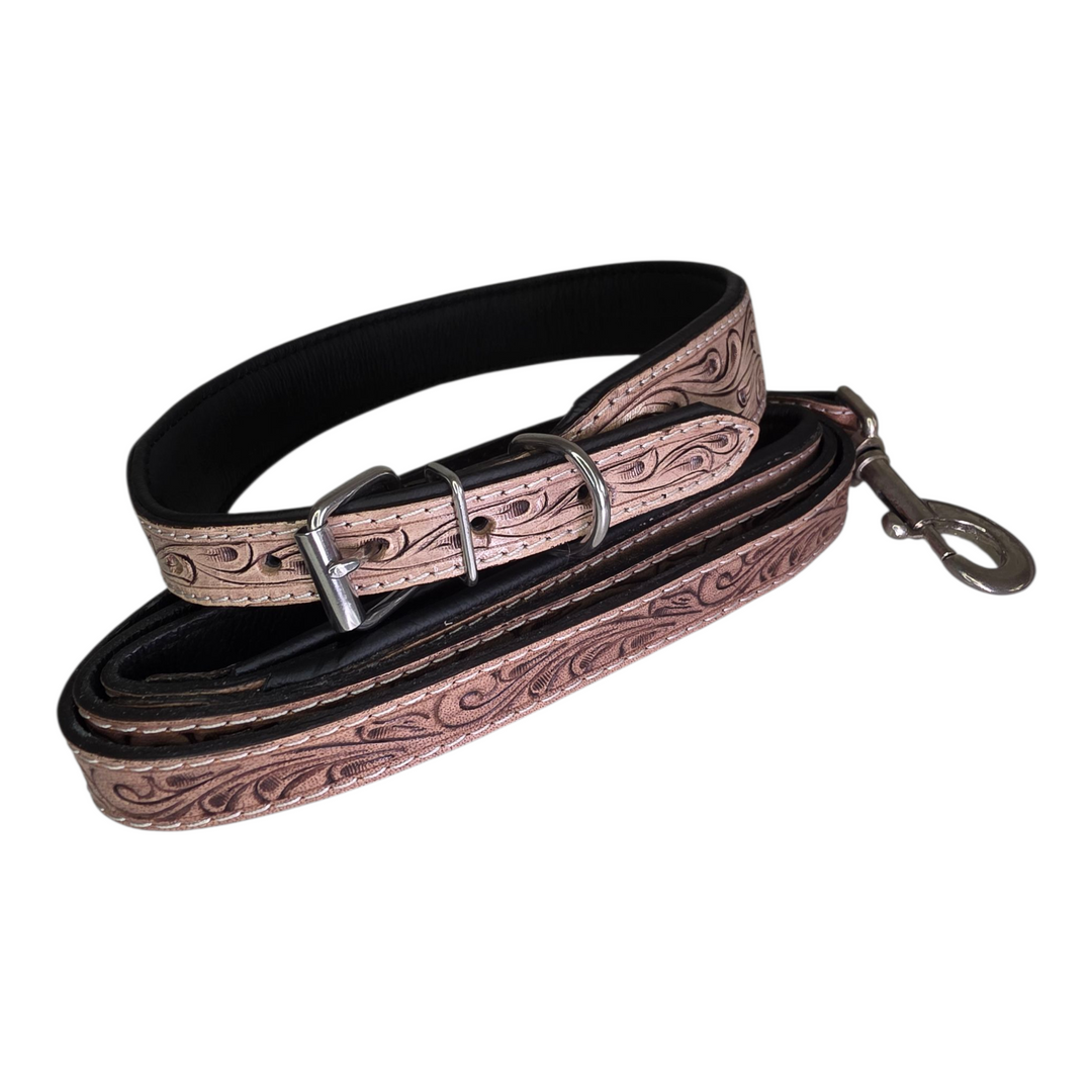 The Sundance | Western Tooled Leather Dog Collar & Leash Set
