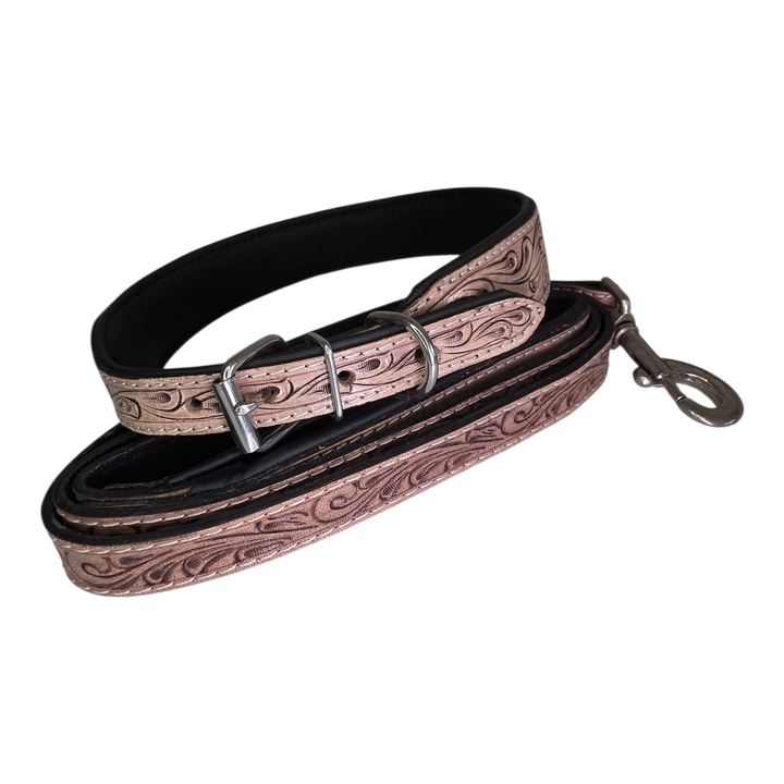The Sundance | Western Tooled Leather Dog Collar & Leash Set