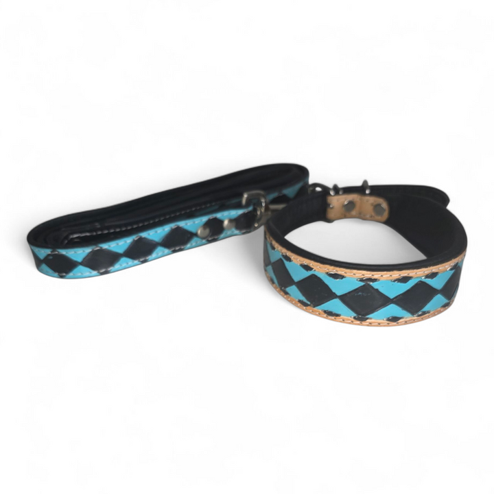 The Diamond | Tooled Leather Dog Collar + Leash Set