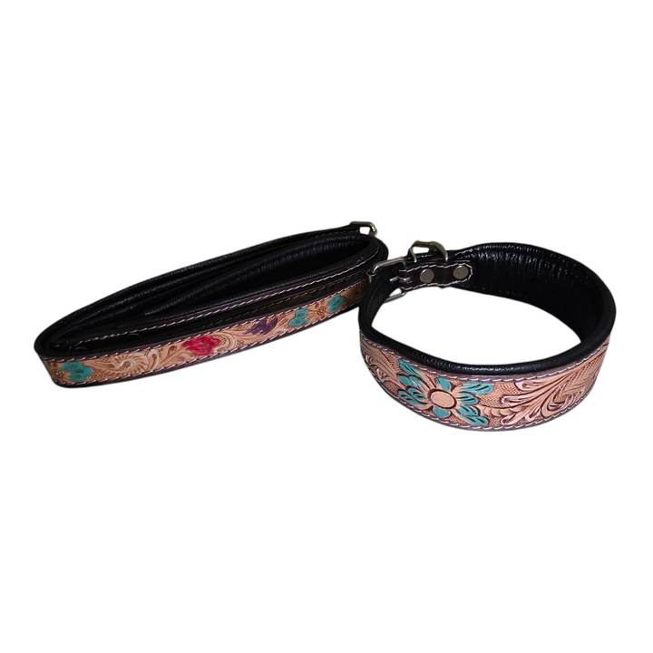 The Painted Mesa | Western Tooled Leather Dog Collar & Leash Set
