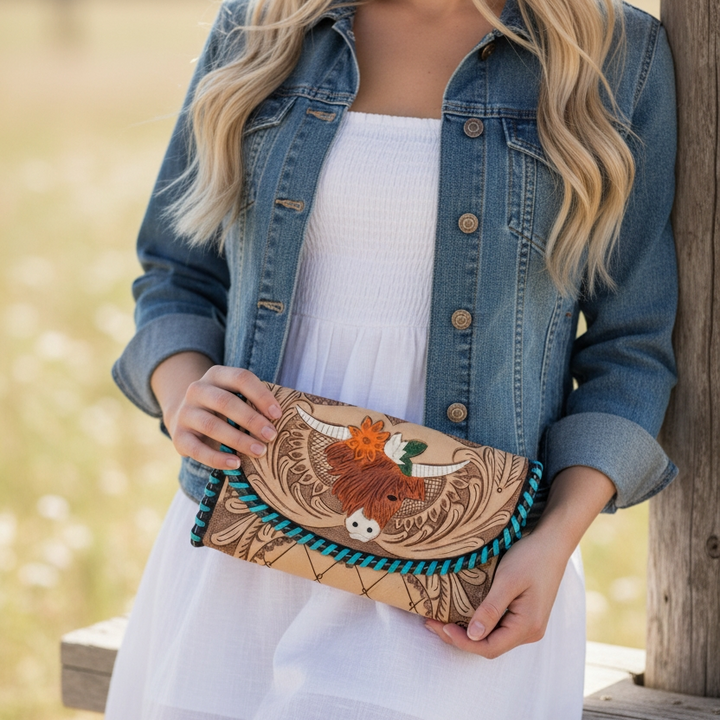 The Highland | Hand Tooled and Painted Clutch