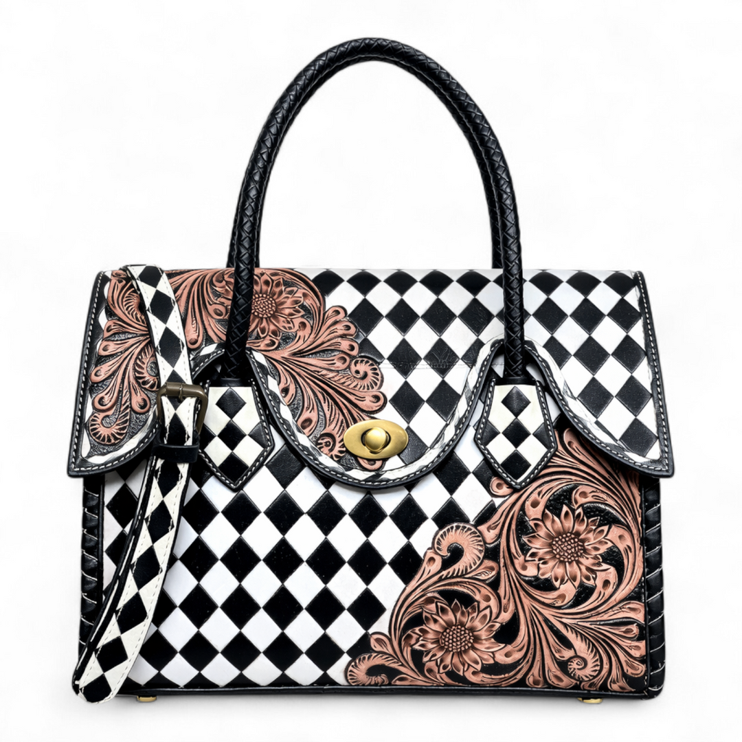 The Noirbloom | Western Hand Tooled Leather Tote Bag