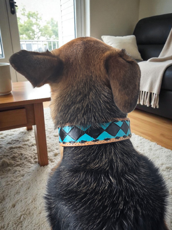 The Diamond | Tooled Leather Dog Collar + Leash Set