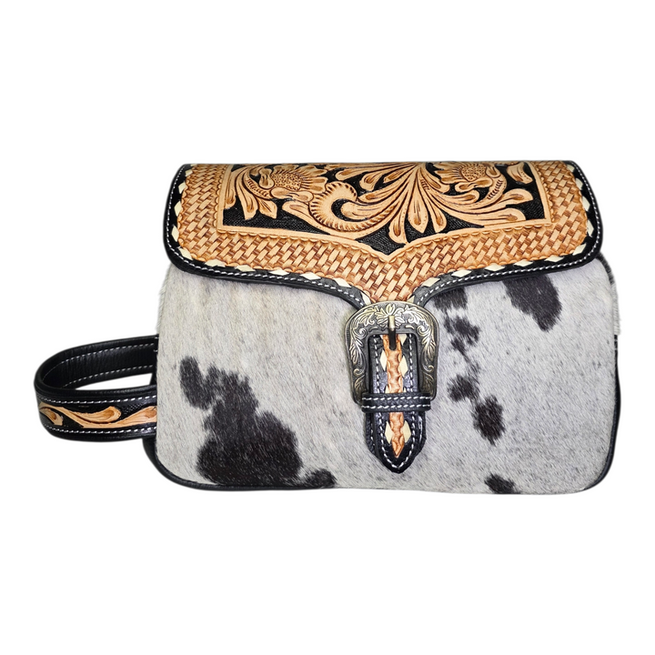 The Dakota | Hand Tooled Leather and Cowhide Large Travel Set