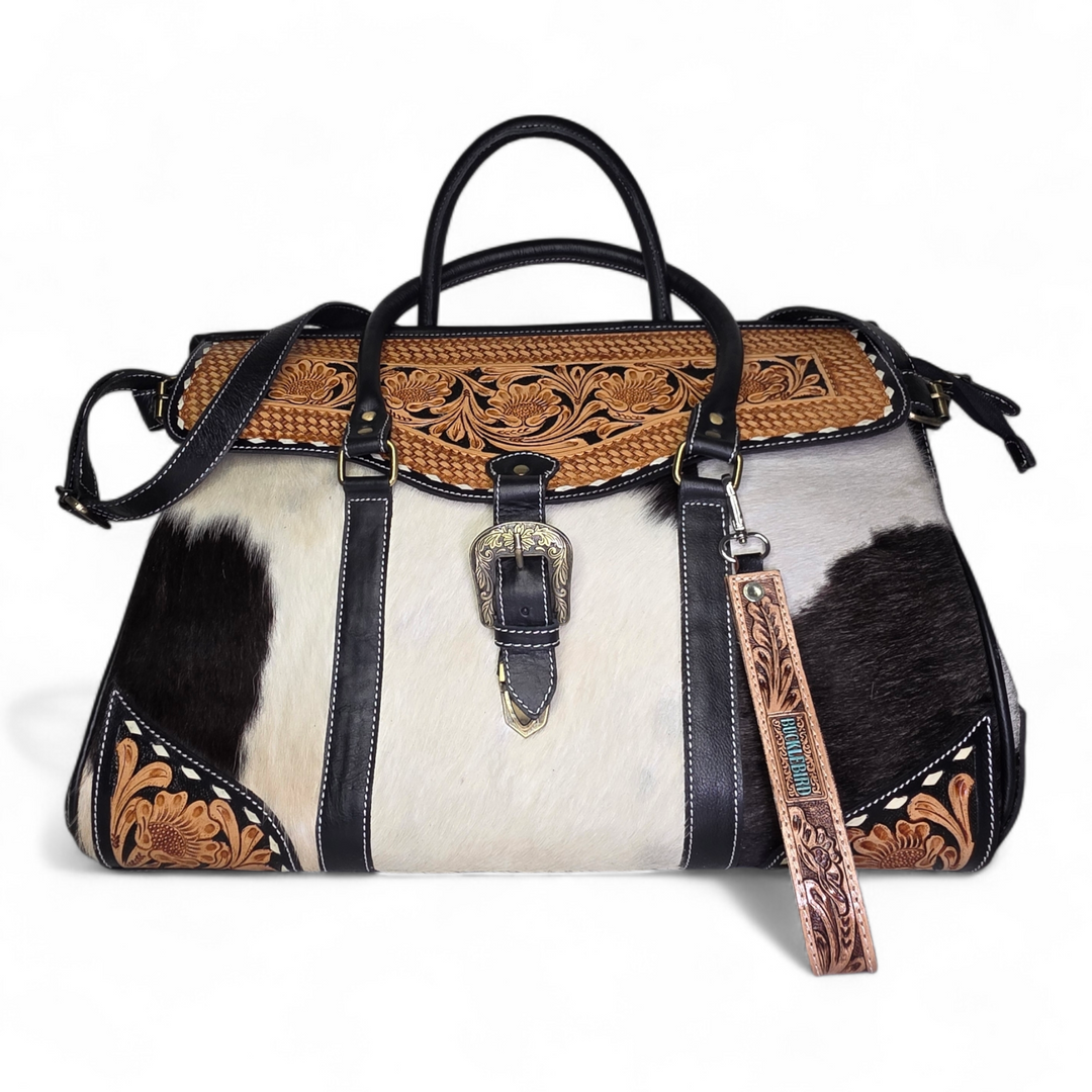 The Dakota | Hand Tooled Leather and Cowhide Large Travel Set