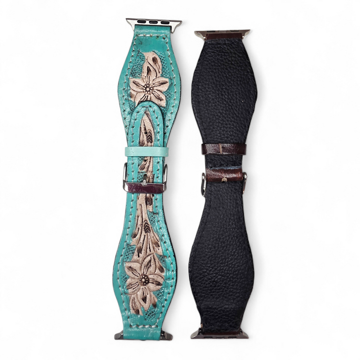 Western Sunflower Apple Watch Band | Hand-Tooled Leather Strap Compatible with Apple Watch