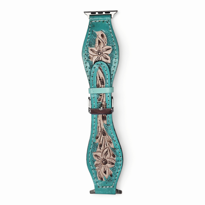 Western Sunflower Apple Watch Band | Hand-Tooled Leather Strap Compatible with Apple Watch