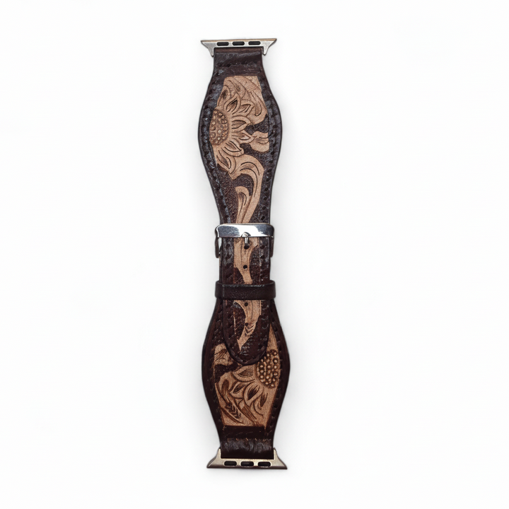 Western Sunflower Apple Watch Band | Hand-Tooled Leather Strap Compatible with Apple Watch