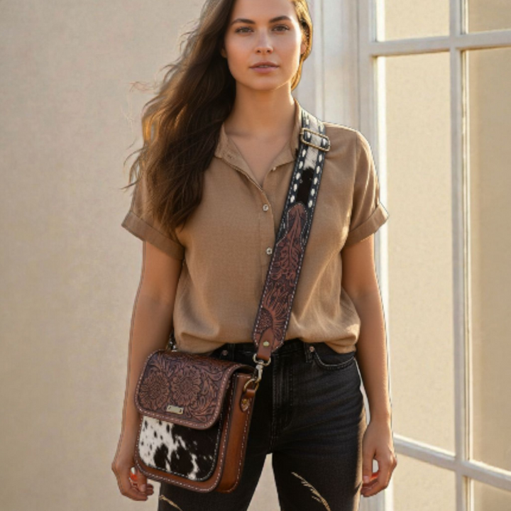 The Horizon | Tooled Leather Cowhide Western Bag Strap