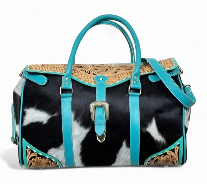 The Dakota | Hand Tooled Leather and Cowhide Large Travel Set