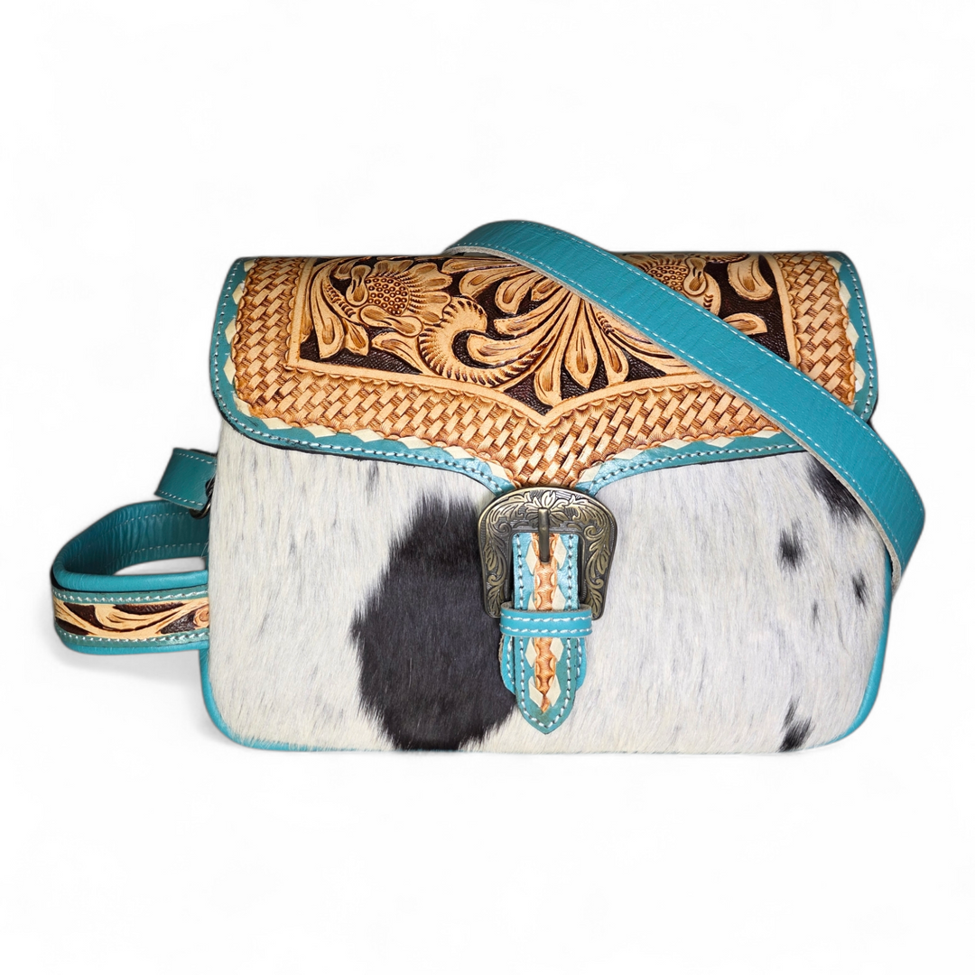 The Dakota | Hand Tooled Leather and Cowhide Large Travel Set